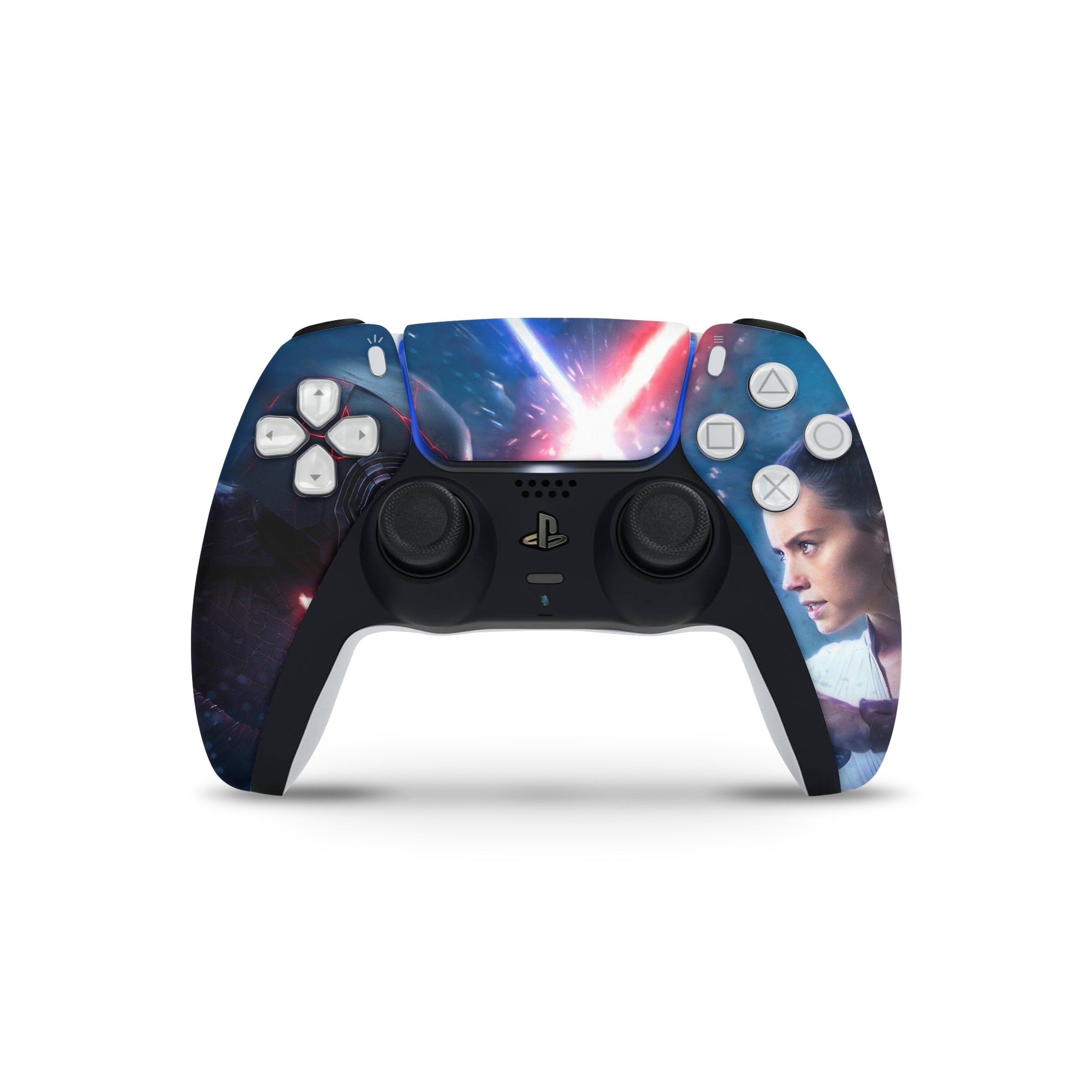 A video game skin featuring a Star Wars Rey Kylo Ren design for the PS5 DualSense Controller.