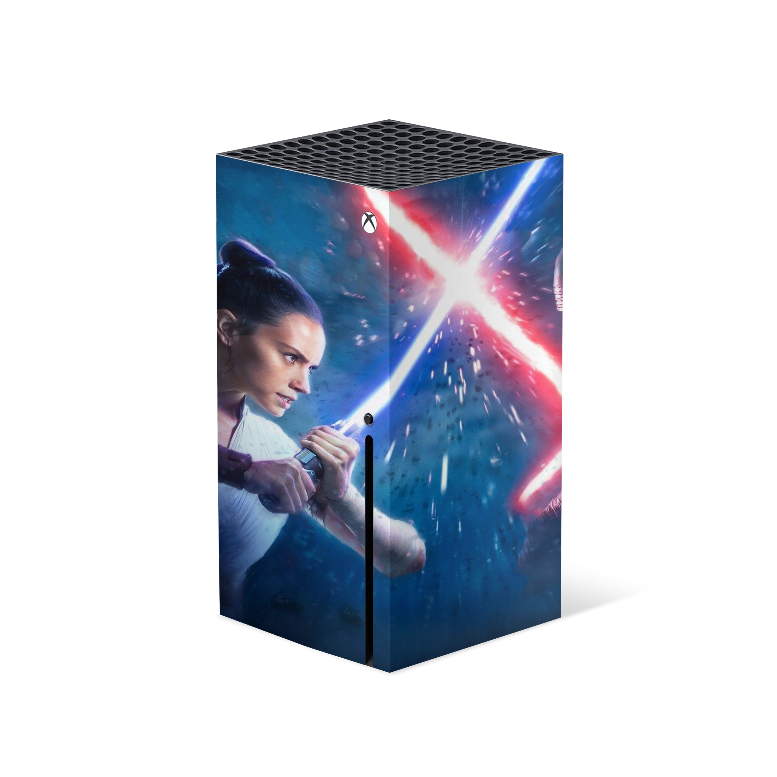 A video game skin featuring a Star Wars Rey Kylo Ren design for the Xbox Series X.