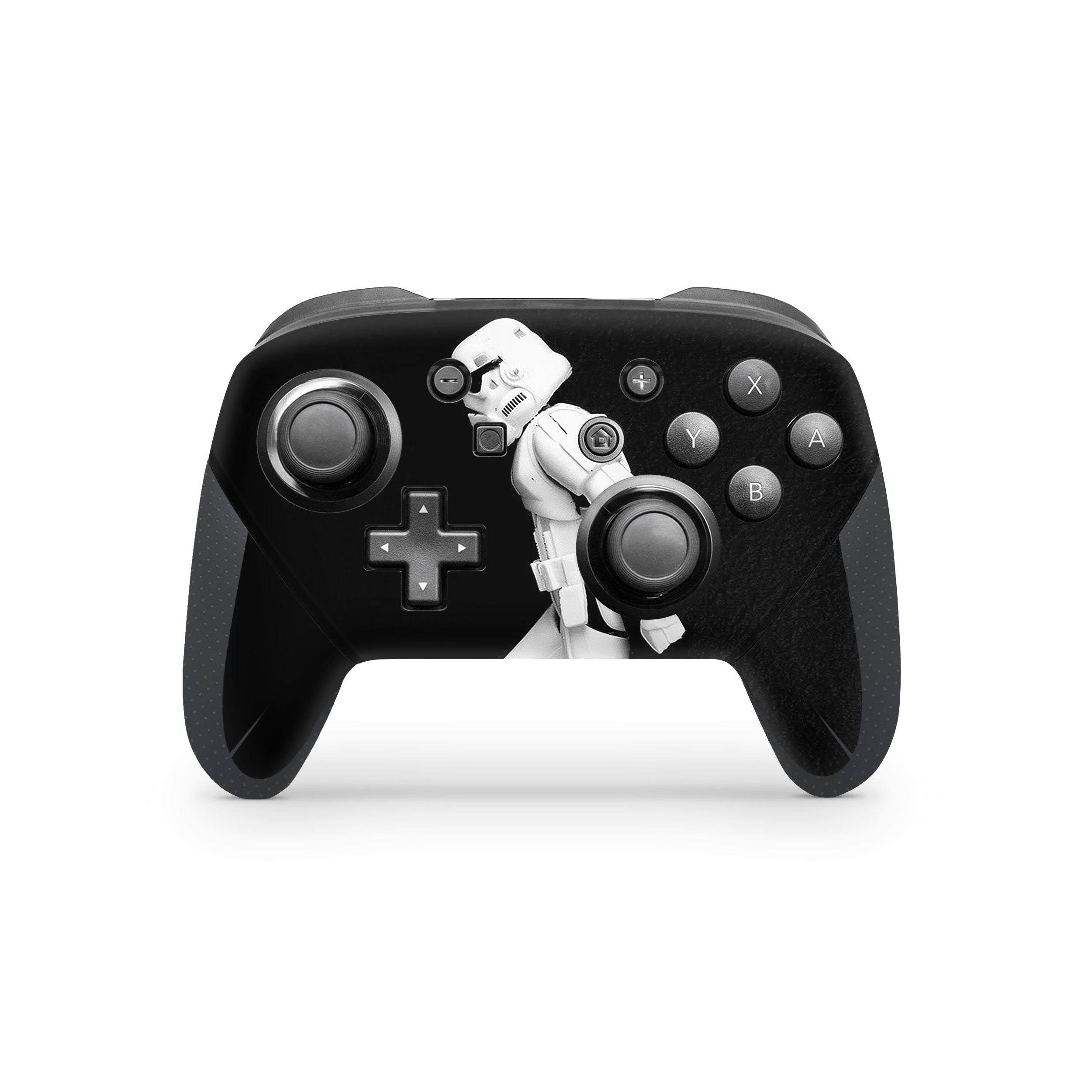 A video game skin featuring a Star Wars Storm Trooper design for the Switch Pro Controller.