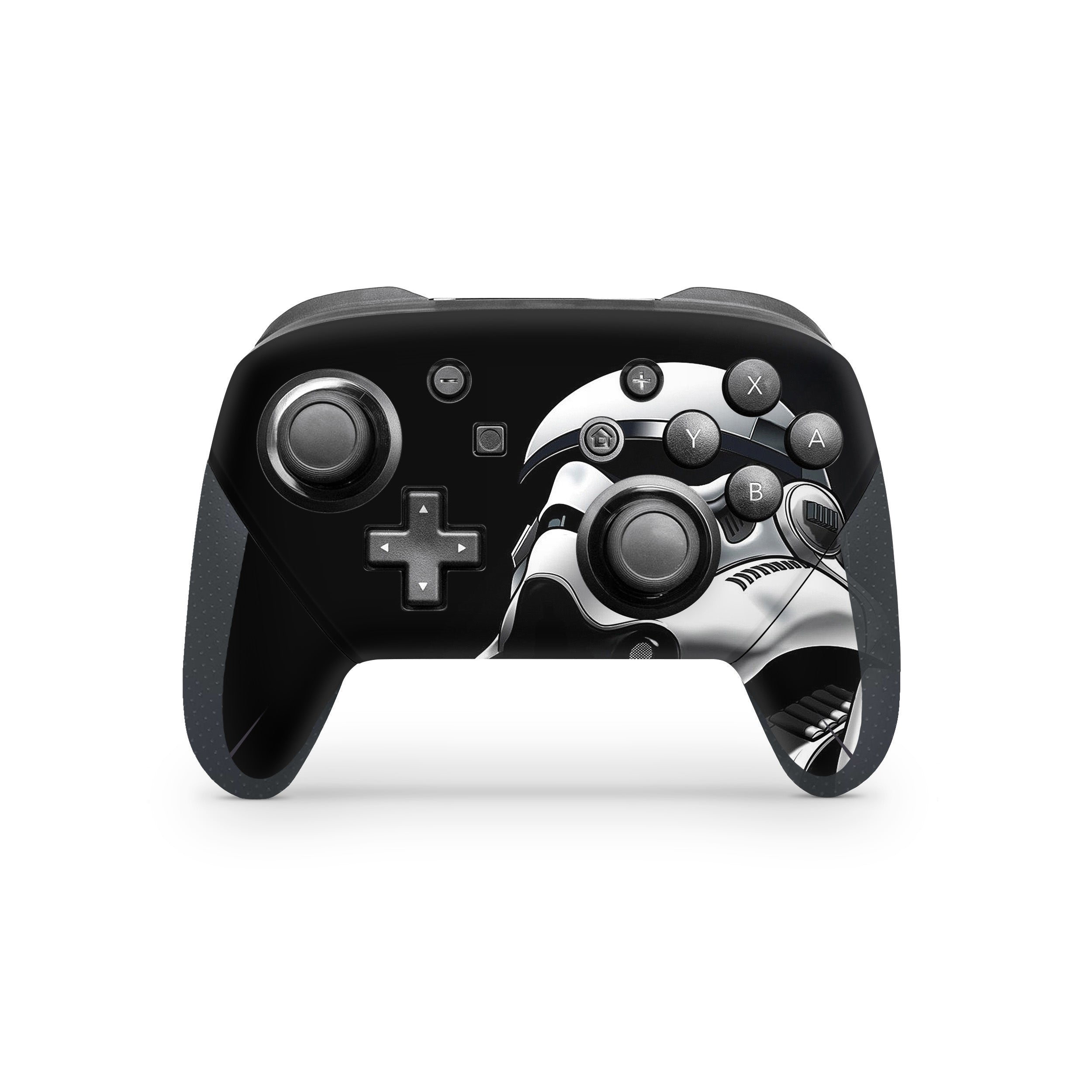 A video game skin featuring a Star Wars Storm Trooper Moonwalk design for the Switch Pro Controller.