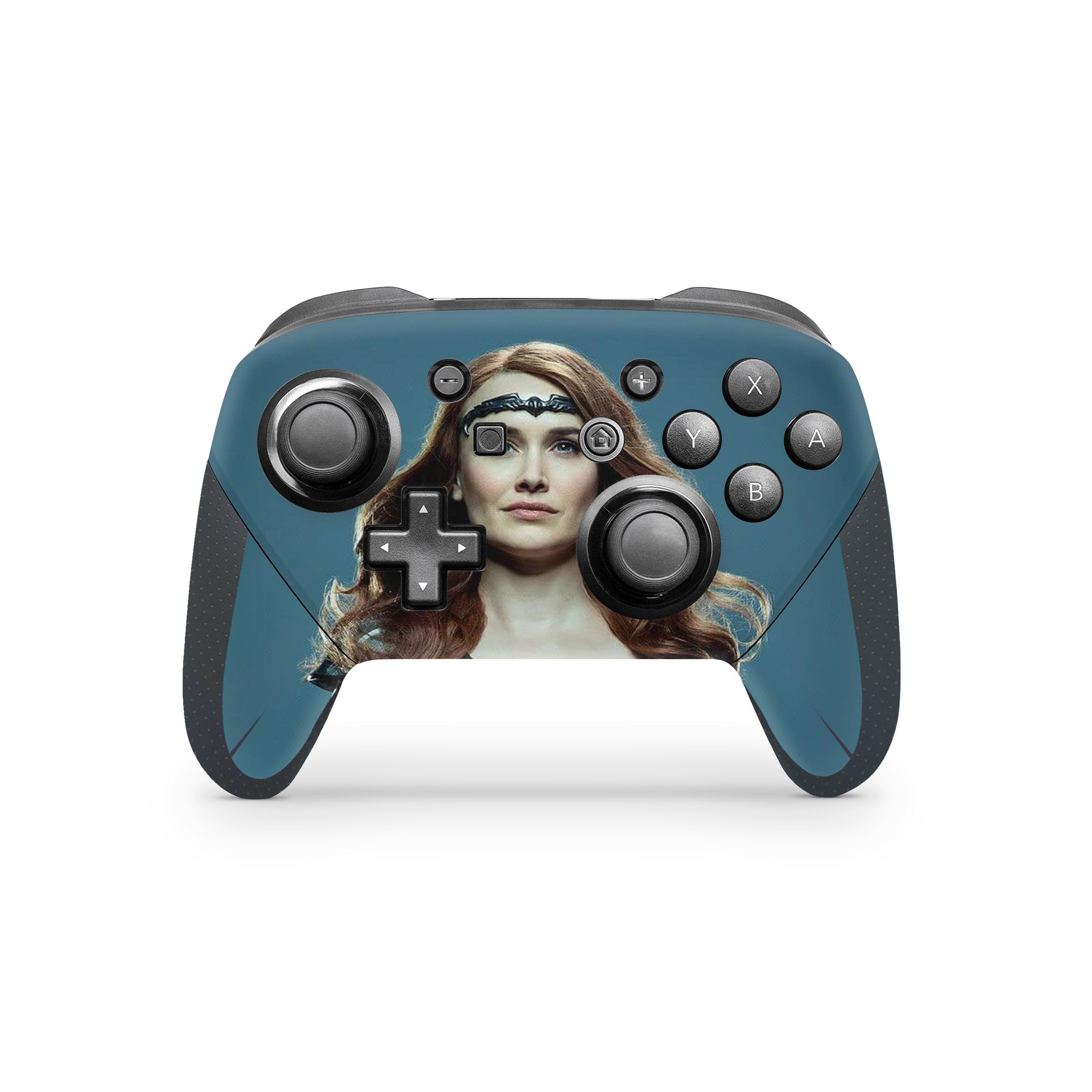 A video game skin featuring a The Boys Queen Meave design for the Switch Pro Controller.