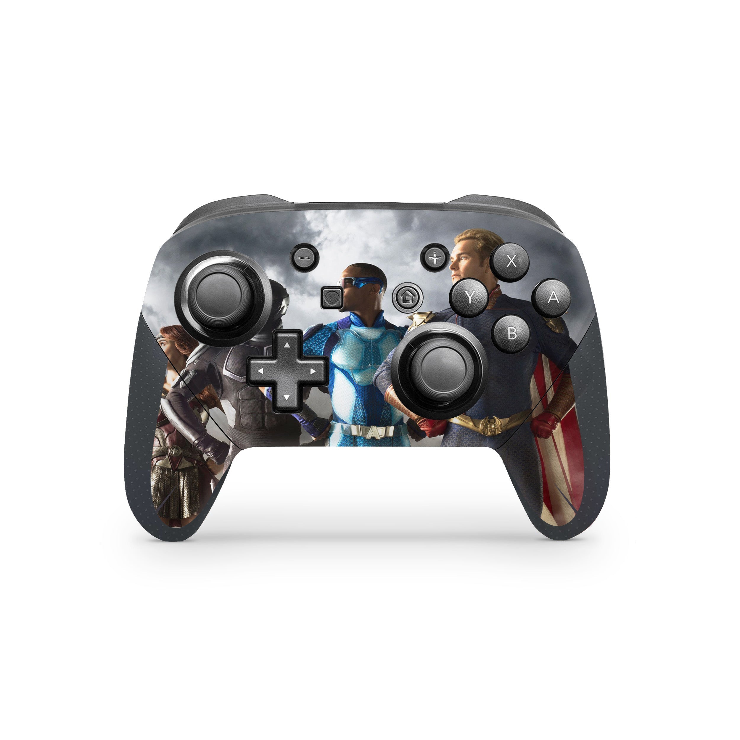 A video game skin featuring a The Boys The 7 design for the Switch Pro Controller.