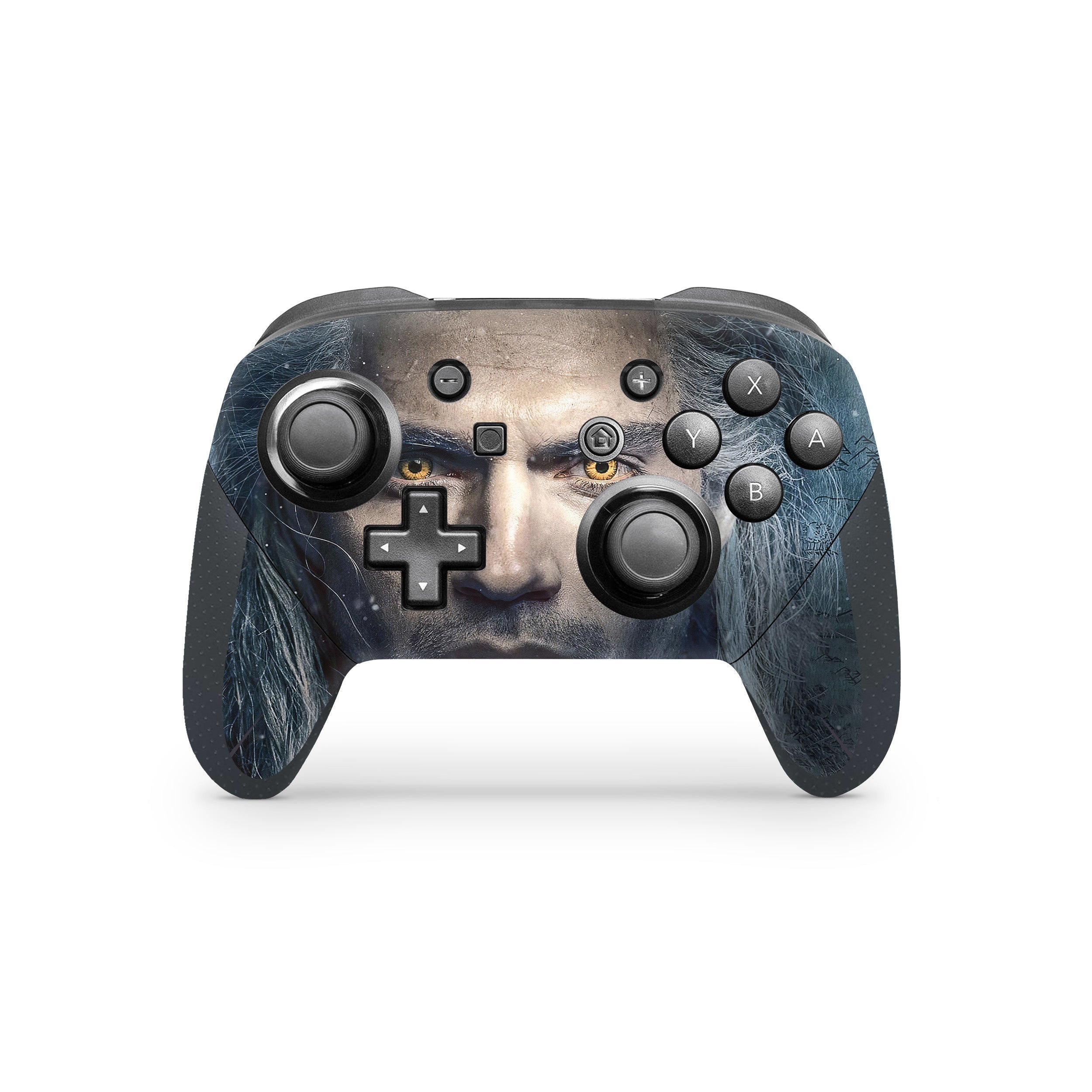 A video game skin featuring a The Witcher design for the Switch Pro Controller.