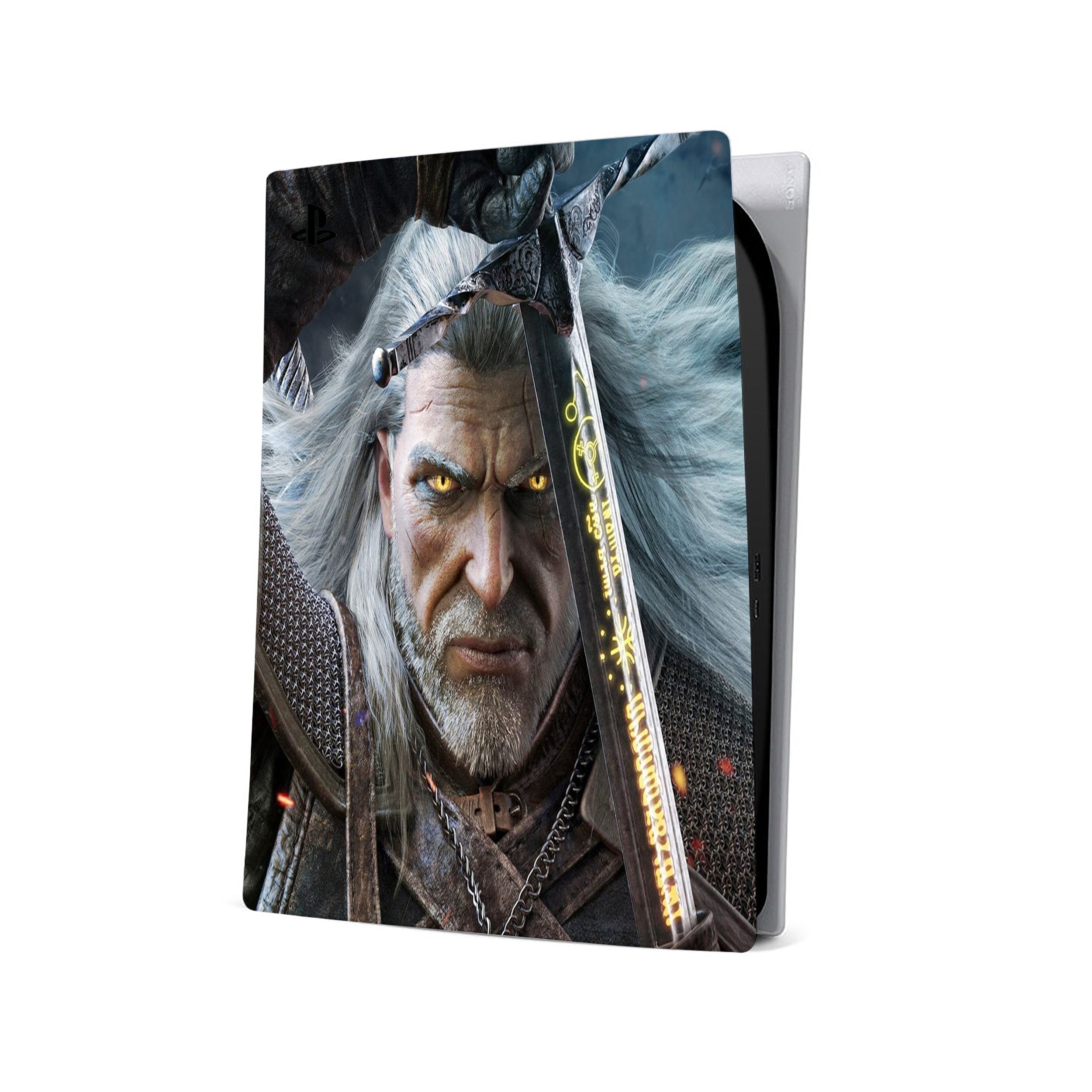 A video game skin featuring a The Witcher 3 design for the PS5.