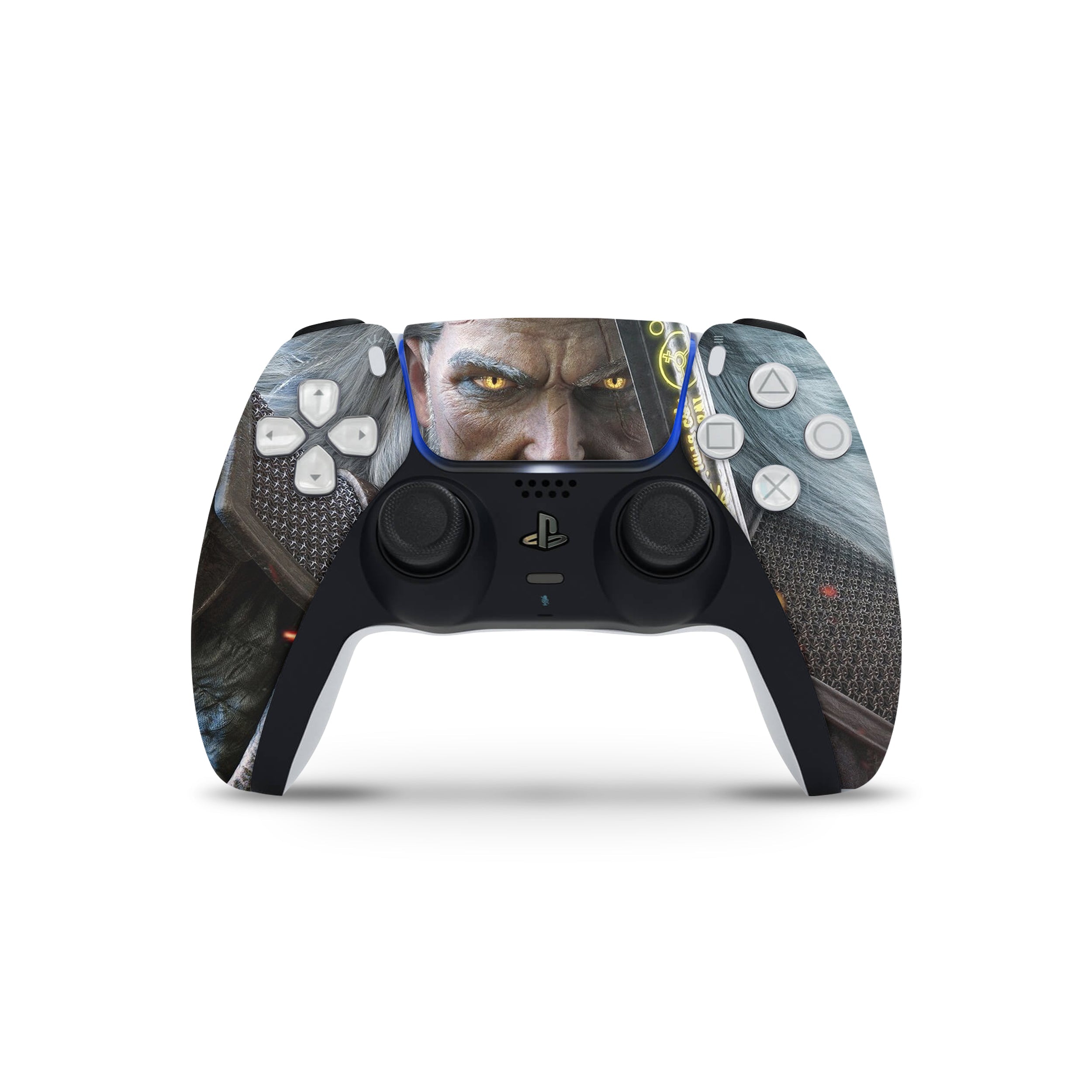 A video game skin featuring a The Witcher 3 design for the PS5 DualSense Controller.