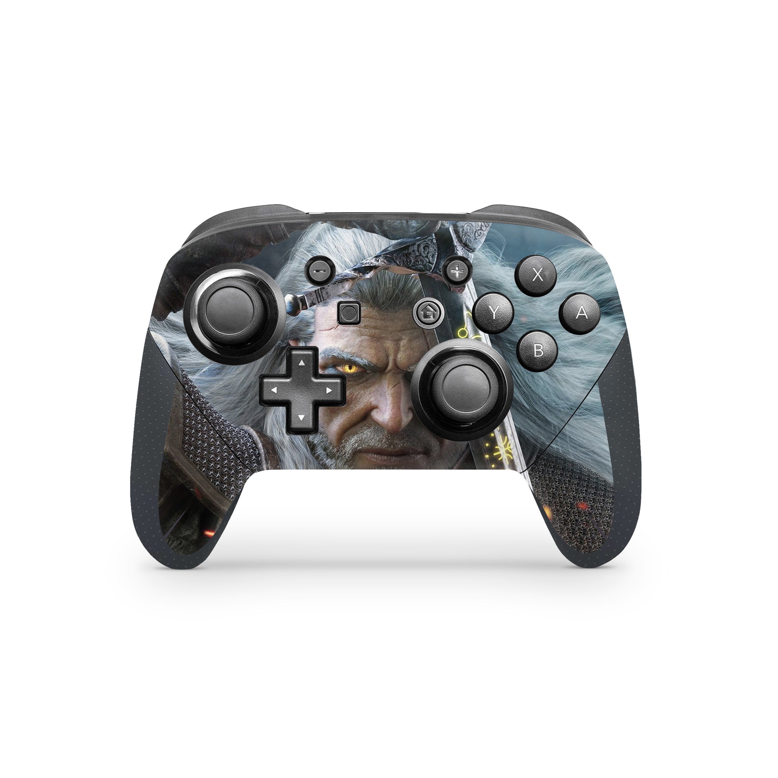 A video game skin featuring a The Witcher 3 design for the Switch Pro Controller.