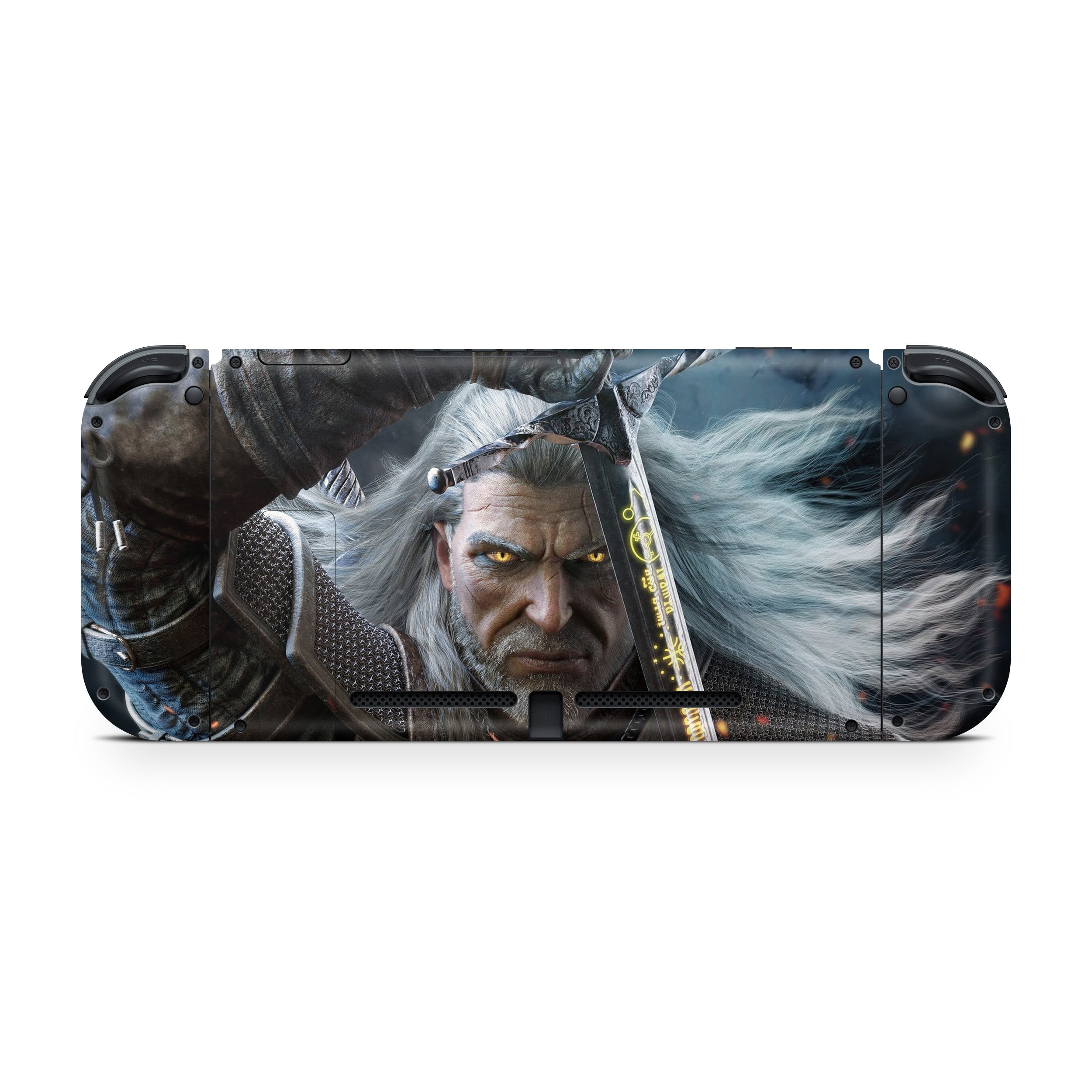A video game skin featuring a The Witcher 3 design for the Nintendo Switch.